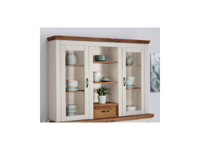 Oratória de madeira Branco lavado e cera com portas de vidro | Coleção England